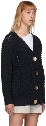 3.1 Phillip Lim Navy Wool Cable Knit Cardigan
