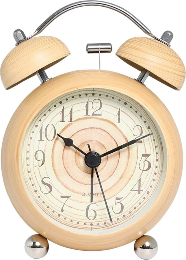 Veeki Silent Table Alarm Clock, 3.5 Inch Creative Wood Grain Metal