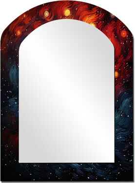 Colorful Storm Whirling Kaleidoscope I - Storms Asymmetrical Mirror, Traditional Arch Decorative Wall Mirror, Printed Metal Art