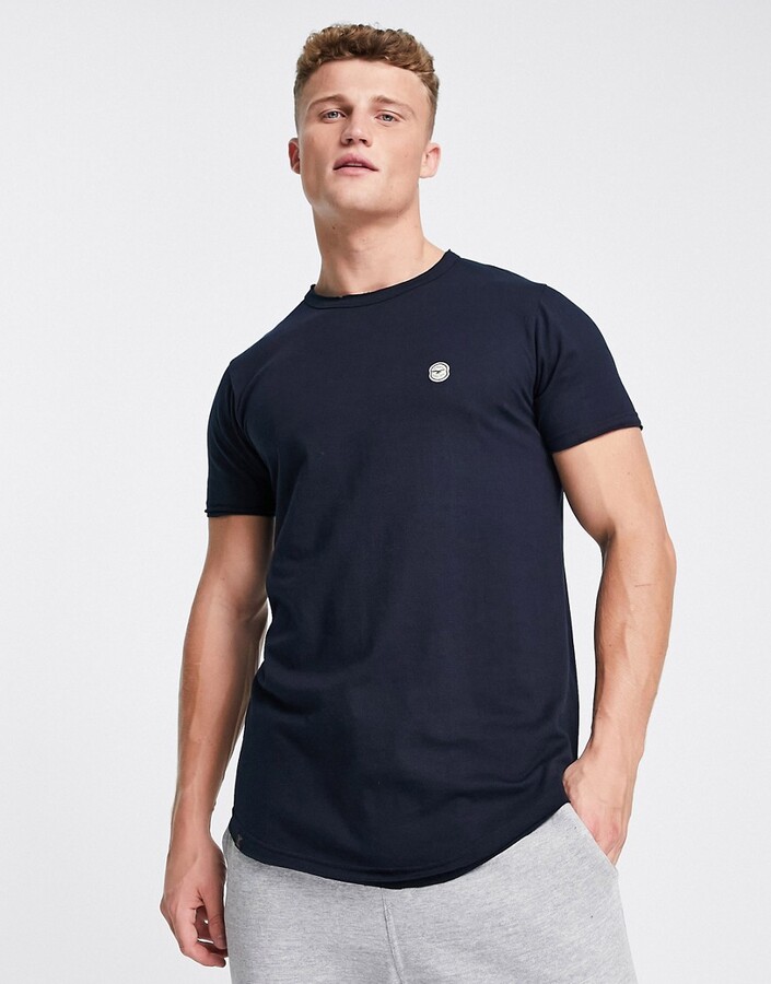 Le Breve longline curved hem T-shirt in navy - ShopStyle
