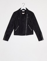 Thumbnail for your product : Only gerry faux suede biker jacket in black
