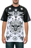 Thumbnail for your product : Square Zero SquareZero Faux Leather Short sleeve T-shirt with Print & Embroidery Patch