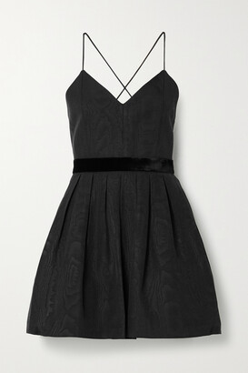Alice + Olivia Madison Velvet-trimmed Pleated Cotton-blend Moire Mini Dress - Black