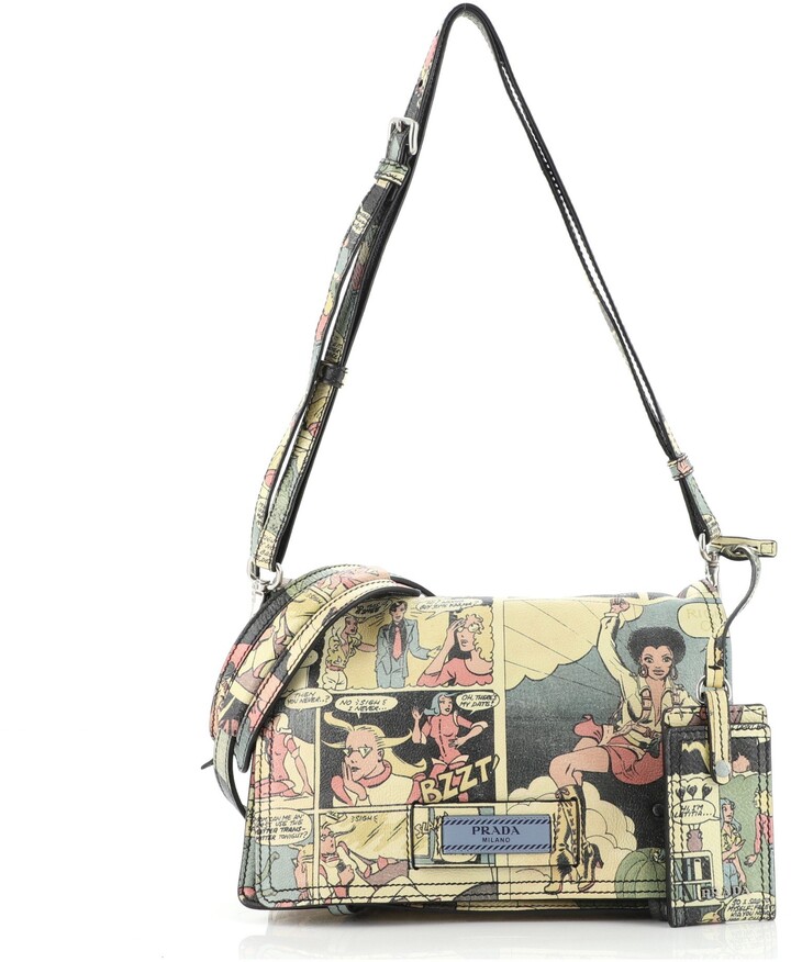 Prada Etiquette Flap Bag Printed Leather Small - ShopStyle