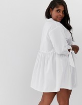 Thumbnail for your product : ASOS Curve DESIGN Curve grandad collar button through mini smock dress with tie sleeve