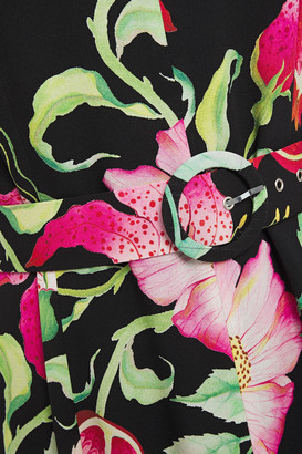 Andrew Gn Belted Eyelash-trimmed Floral-print Silk-crepe Midi Dress