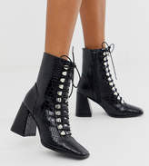 black square toe lace up boots