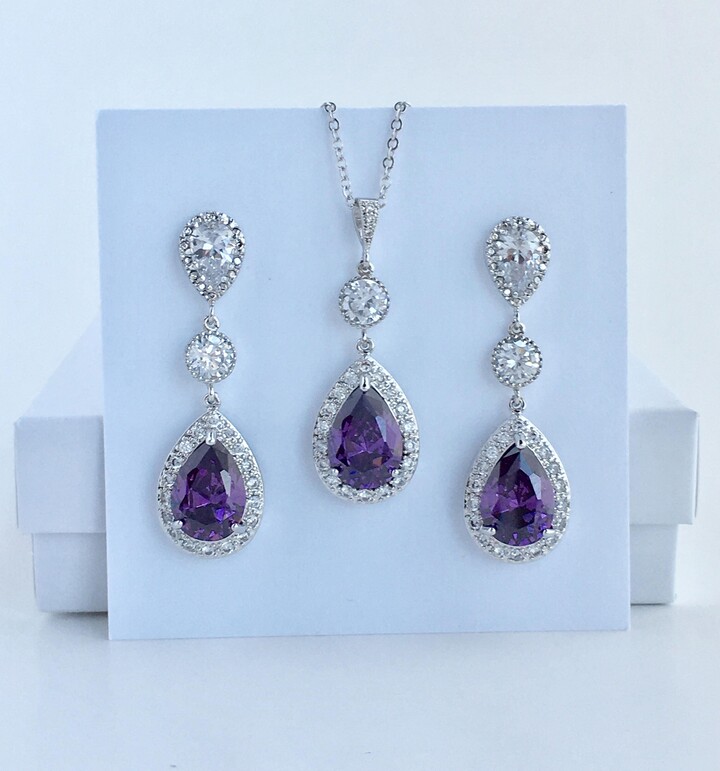 Etsy Amethyst Crystal Jewelry Set Purple Bridal Cubic Zirconia Wedding Bridesmaid