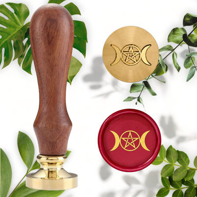Pacific Funds Vintage Wiccan Wax Seal Stamp Set Copper Seals Wooden Hilt