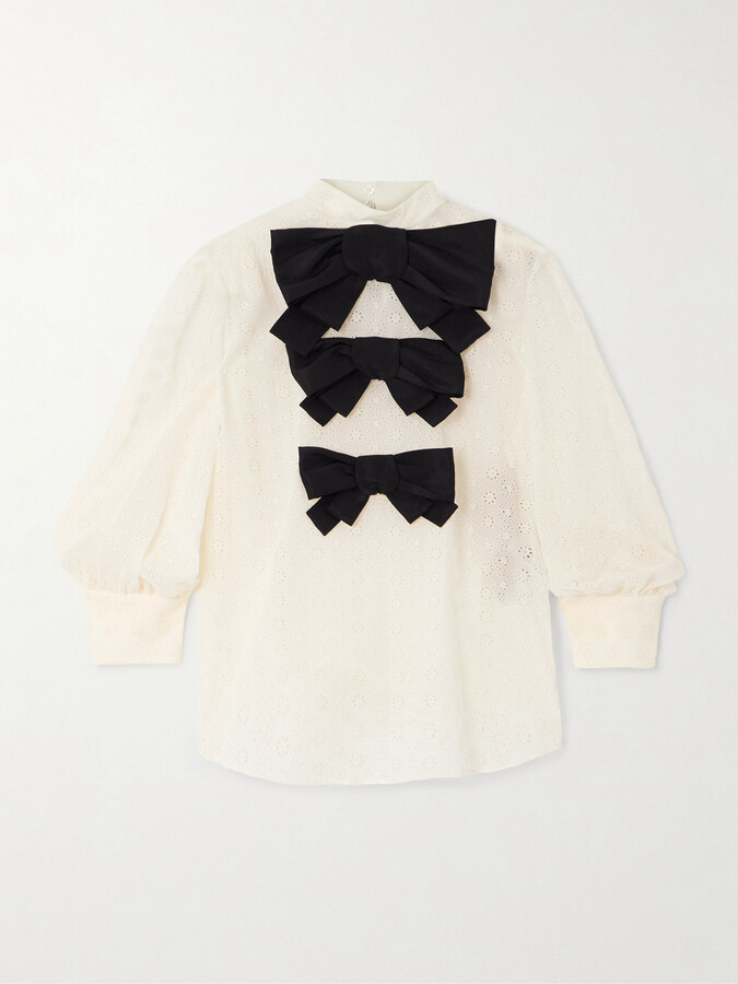 Valentino Garavani Bow-embellished Broderie Anglaise Cotton Blouse - Ivory