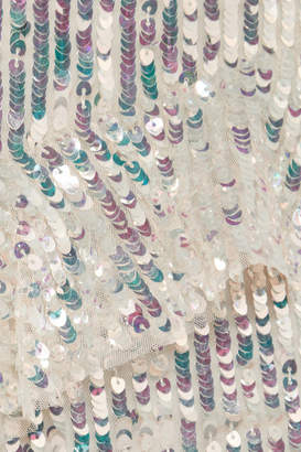 Needle & Thread Scarlett Ruffled Sequined Tulle Midi Skirt - Gold