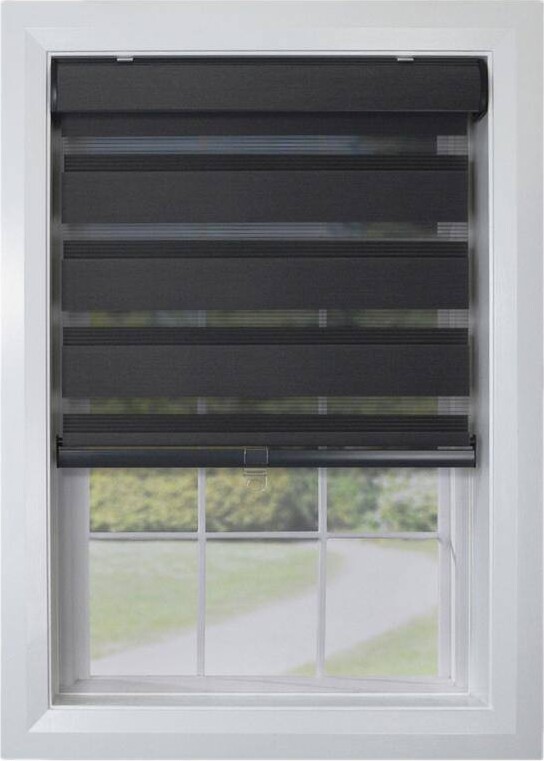 Versailles Home Fashions Black Cordless Room darkening Polyester Zebra Shade 36 in. W x 72 in. L