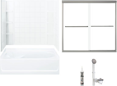 Sterling by Kohler 60" W x 72" H Frameless Rectangle Sliding Tub & Shower Kit with Towel Bar and Base Included