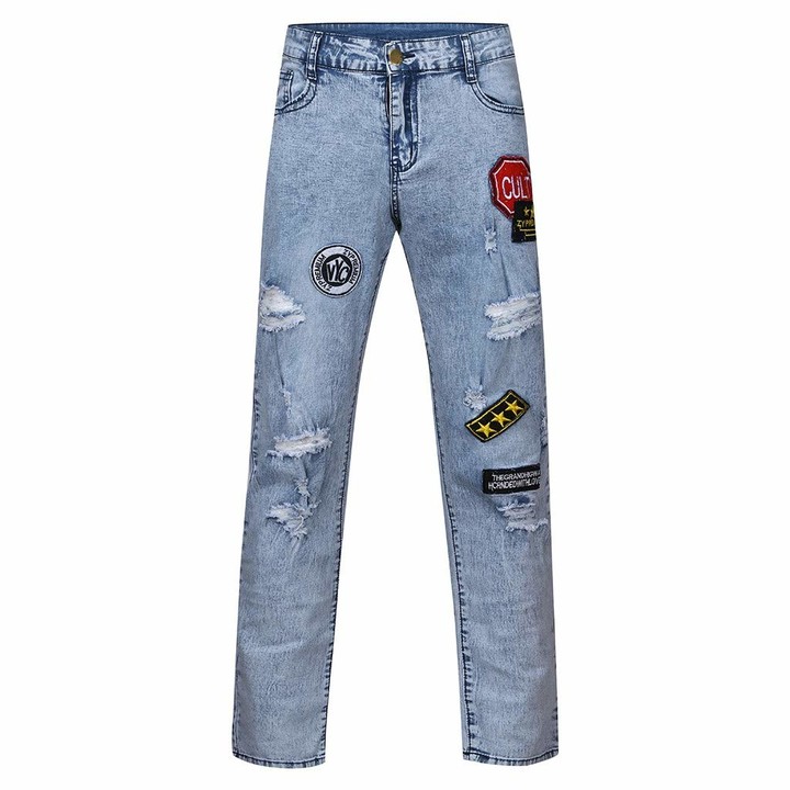 Buzhidao Men's Designer Denim Jeans Trousers Skinny Jeans with Slim Shredded Badge Jogging