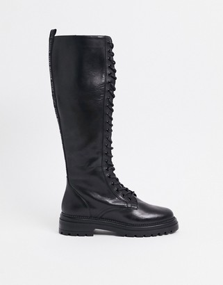 Steve Madden Namira lace up knee high boot in black leather
