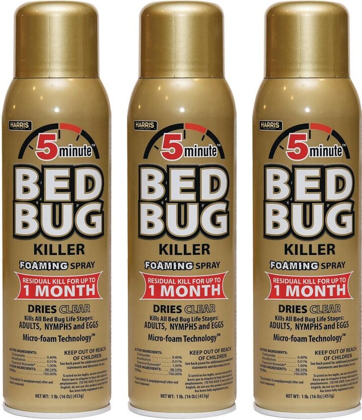 Harris 16 oz. 5-Minute Bed Bug Killer Foaming Spray/Kills All Life Stages (3-Pack)