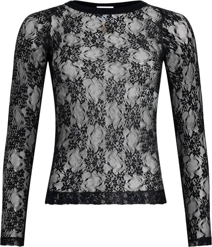 Patou Lace-Floral Long-Sleeve Top