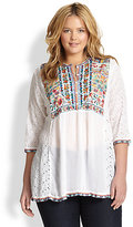 Thumbnail for your product : Johnny Was Johnny Was, Sizes 14-24 Petals Embroidered Blouse
