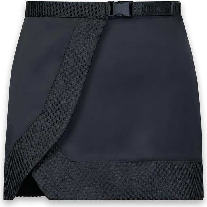 Kim Foley Black Satin Athletic Wrap Shortie Skirt
