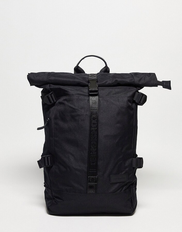 Consigned nylon roll top backpack in black ShopStyle