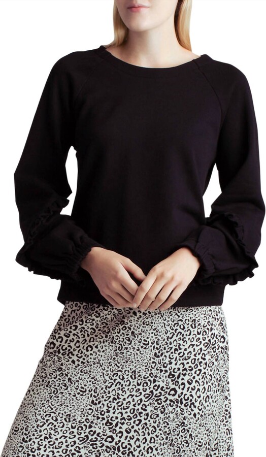 Kensie Long Sleeve Cozy Fleece Sweatshirt In Black