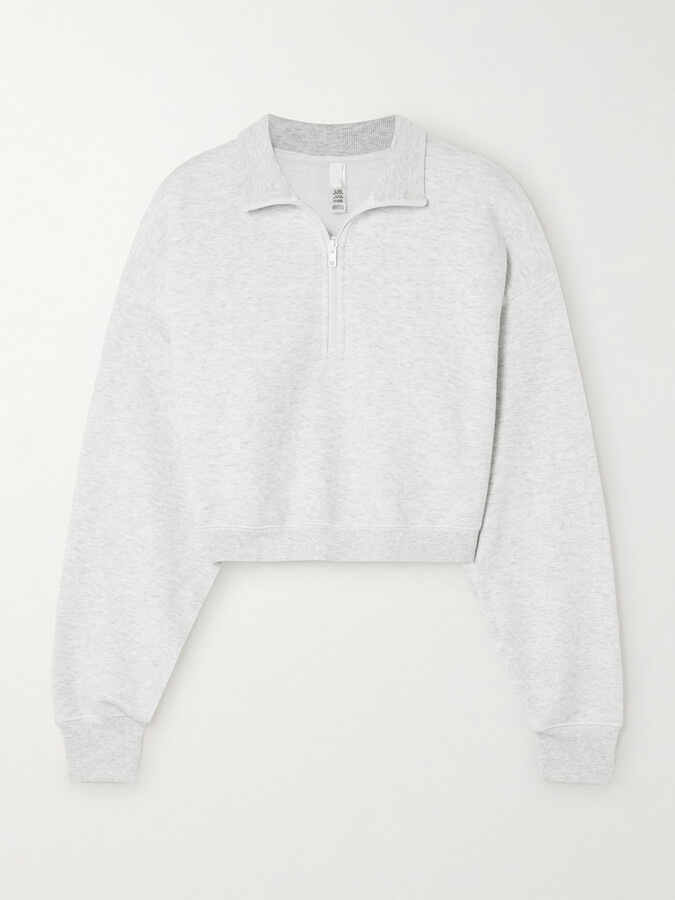 SKIMS - Cropped Cotton-blend Jersey Half-zip Sweater - Light Heather Gray