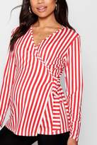Thumbnail for your product : boohoo Maternity Stripe Long Sleeve Wrap Top