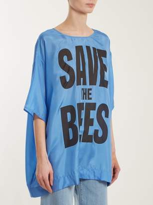 Katharine Hamnett Save The Bees Print Silk T Shirt - Womens - Blue