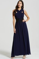 Thumbnail for your product : Little Mistress Navy and Black Applique Crossover Maxi Dress