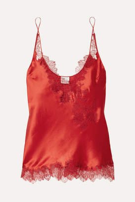 Carine Gilson Chantilly Lace-trimmed Silk-satin Camisole - Red