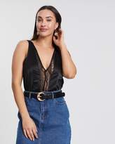 Thumbnail for your product : Missguided Satin and Lace Plunge V-Neck Bodysuit