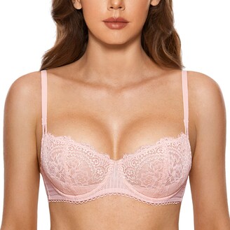 DOBREVA Women's Sexy Lace See Through Push Up Balcony Non Padded Underwired  Bra Gentle Rose 40C - ShopStyle Plus Size Lingerie