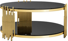 Latitude Run Double Layer Black Tempered Glass Top Stainless Steel Round Coffee Table For Living Room