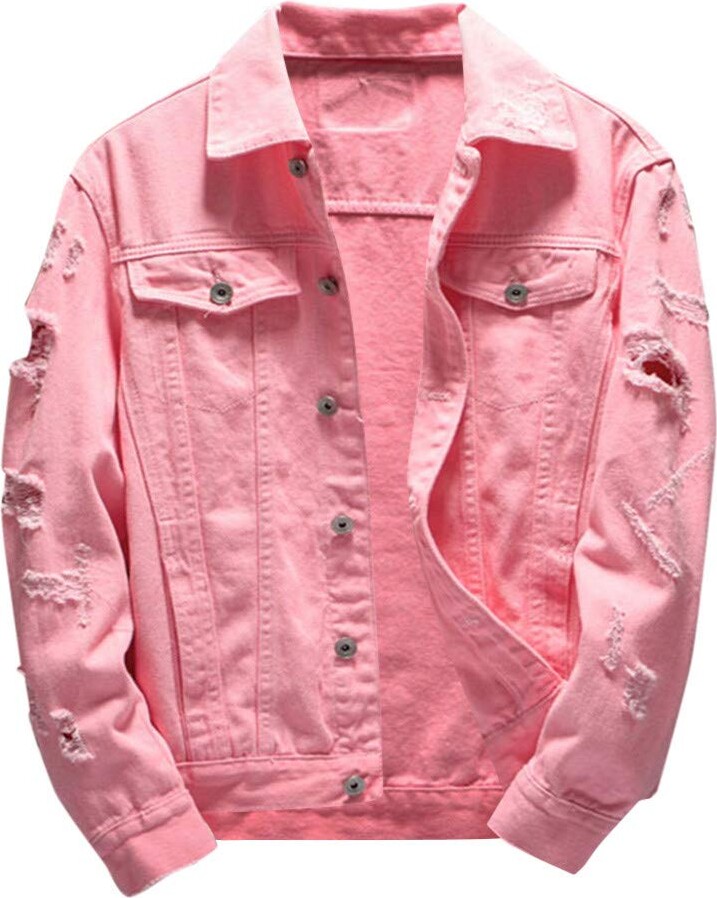 DOLDOA Men Outerwear Men's Denim Jacket Sale Ripped Distressed Jeans