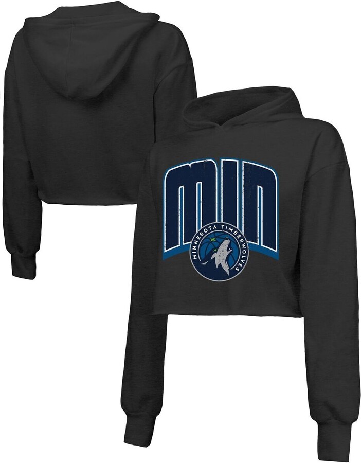 Majestic Women's Black Minnesota Timberwolves Tri-Blend Cropped Pullover Hoodie