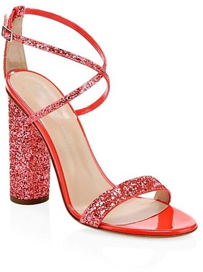 pink sparkly block heels