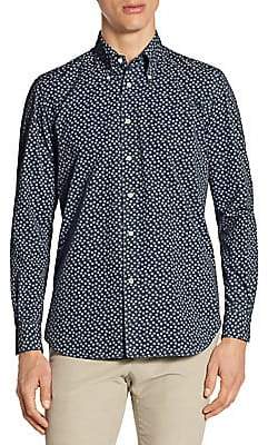 Luciano Barbera Men's Garment-Dyed Snowflake Button-Down Shirt