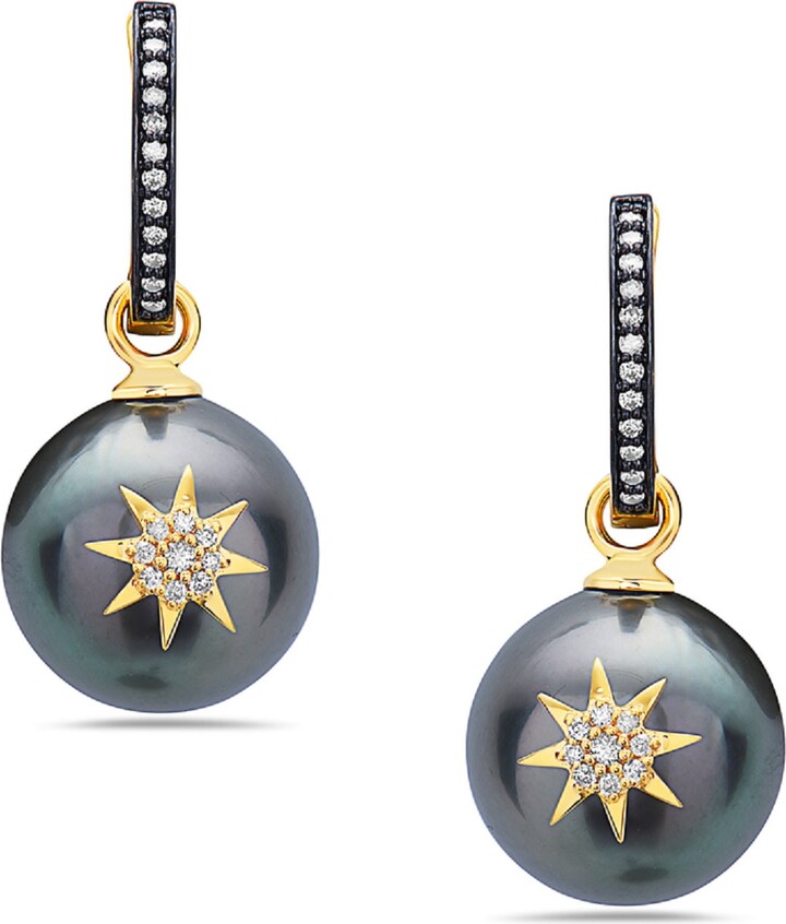 Artisan Gold / White / Black Natural Tahitian Pearl & Diamond Drop Earrings In 18K Solid Gold