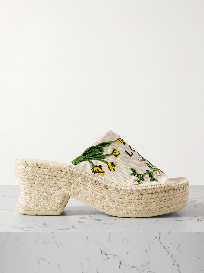 LOEWE - + Paula's Ibiza Petal Embroidered Canvas Platform Espadrille Mules - Cream