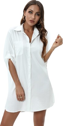 SHUYI Women's Casual Half Sleeve Button Down Shirt Dress Plus Size