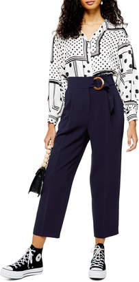 Topshop Wilma Belted Peg Tapered Trousers - ShopStyle Pants