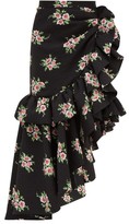 Thumbnail for your product : Rodarte Asymmetric Floral-print Cloque Midi Skirt - Black Multi