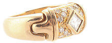 Bvlgari 18kt Yellow Gold 17 Diamond Parentesi Ring Size 4.25