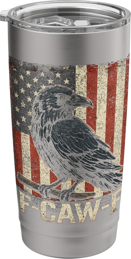 Gothic Raven Crow Halloween USA Flag Graphic Tee F-CAW-F Raven USA Flag Gothic Vintage Patriotic Crow Retro Stainless Steel Insulated Tumbler