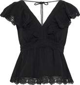 Thumbnail for your product : Love Sam Guipure Lace-paneled Ruffled Cotton Top