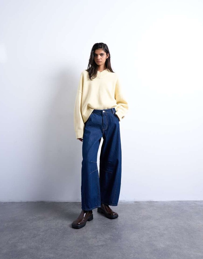 Topshop mid rise side panel barrel jeans in indigo rinse ShopStyle