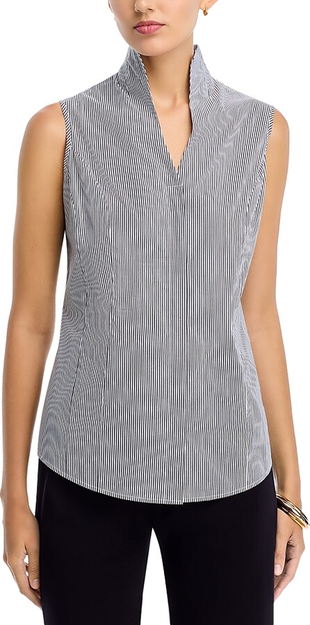 Misook Pinstripe Mandarin Collar Tank