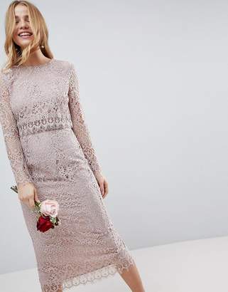 ASOS Design Lace Long Sleeve Midi Pencil Dress