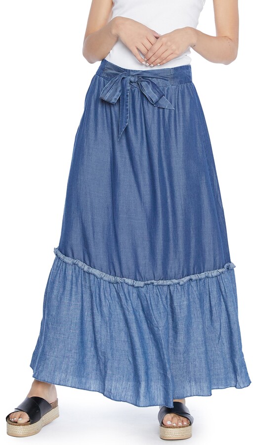 Wash Lab Denim Tie Waist Denim Maxi Skirt - ShopStyle