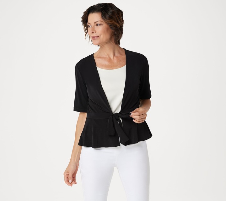 Susan Graver Every Day by Liquid Knit Short Sleeve Tie-Front Shrug ...